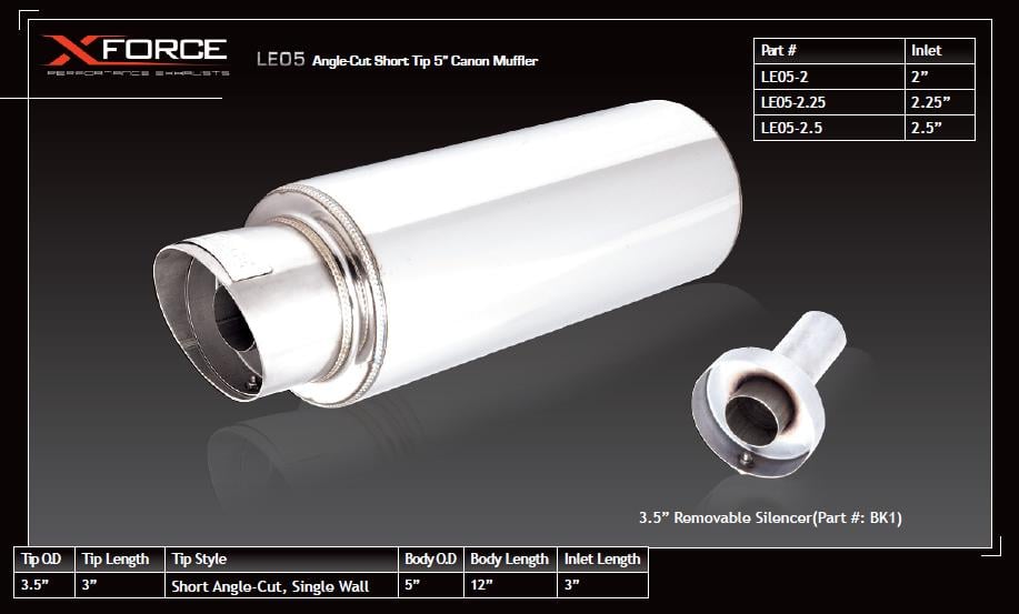 2.25″ Inlet Angle-Cut Short Tip 5″ Canon Muffler