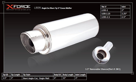 2.25″ Inlet Angle-Cut Short Tip 5″ Canon Muffler